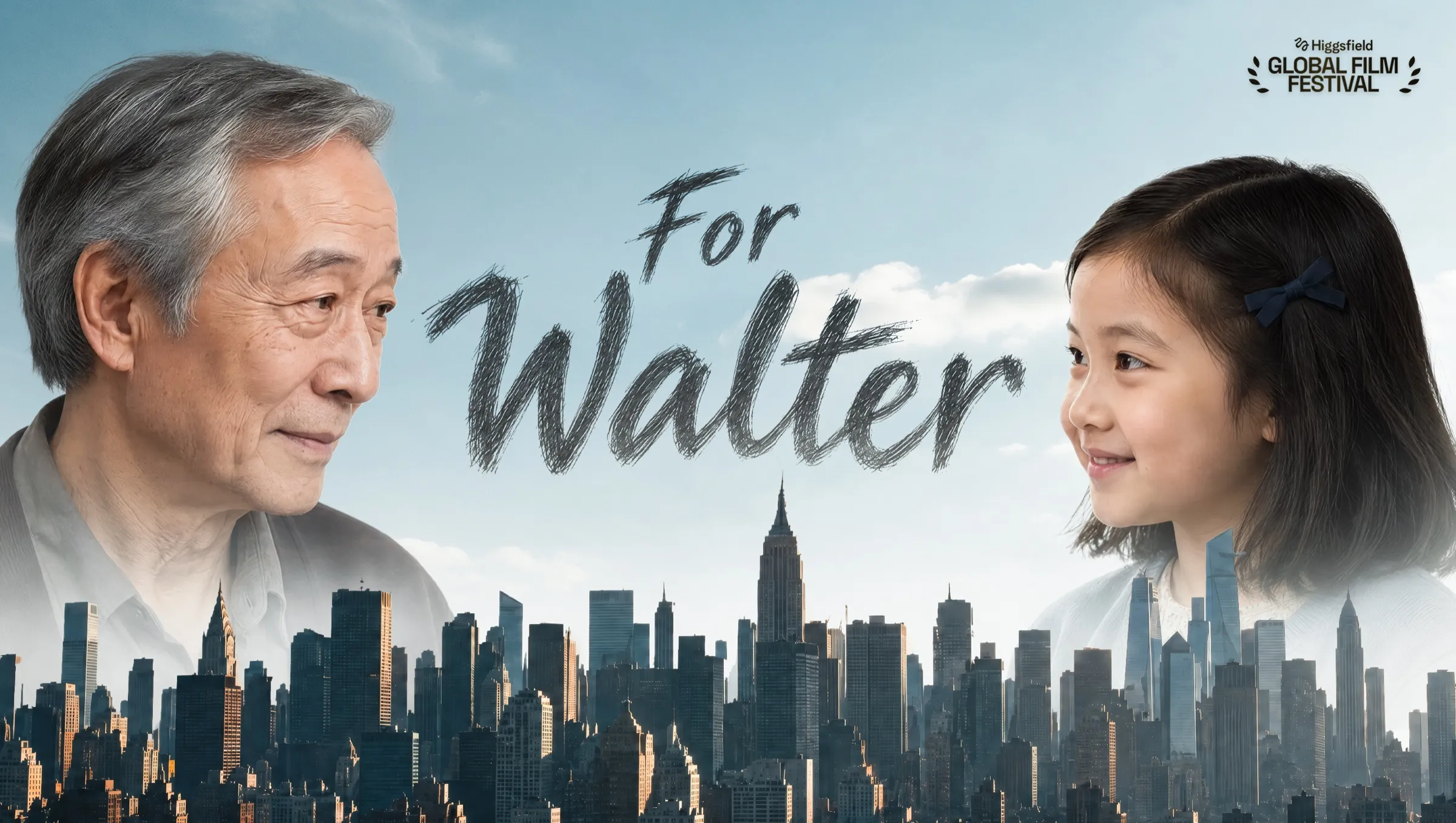 For Walter key art: an older man and a girl above the New York skyline